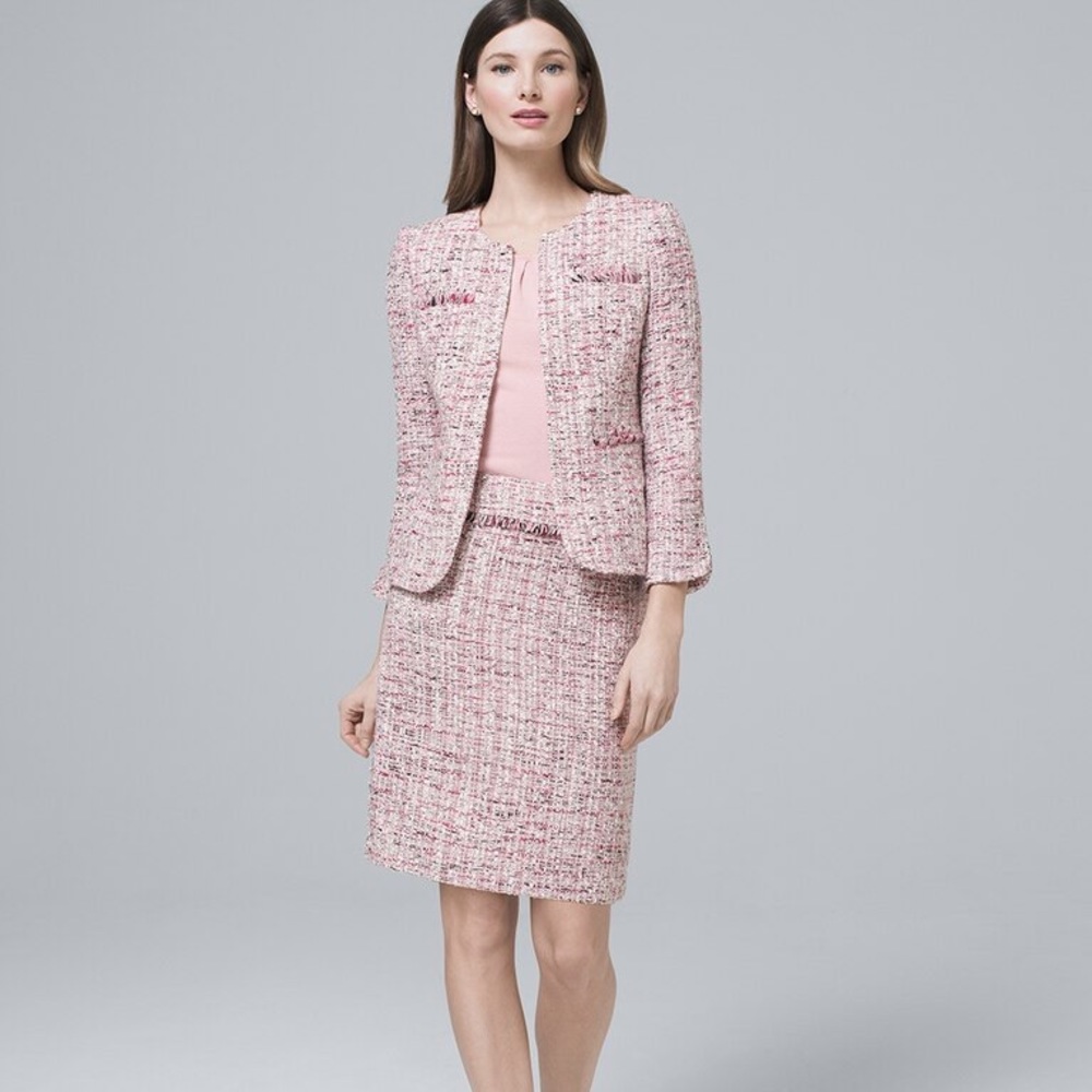 NWT WHBM pink tweed jacket and mini skirt set $254 Size 4P